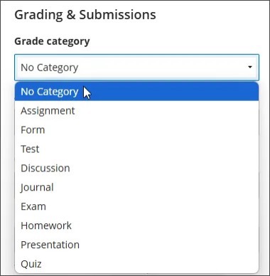 Image 1: No Category option is available in the Grade Category dropdown menu.