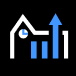 Illustration of a building with a chart representing an increase