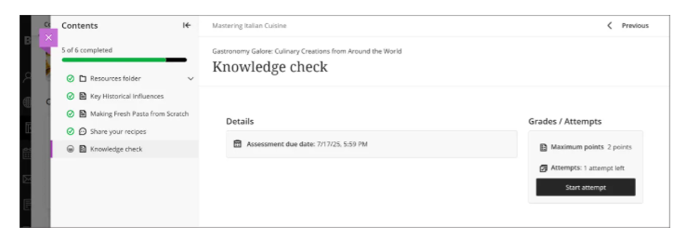 Image 3: The Assessments pages within Learning Modules now appear as a full-sized panel. 