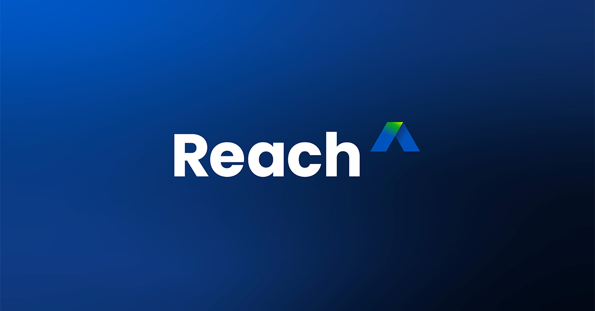 Reach logo over a gradient background