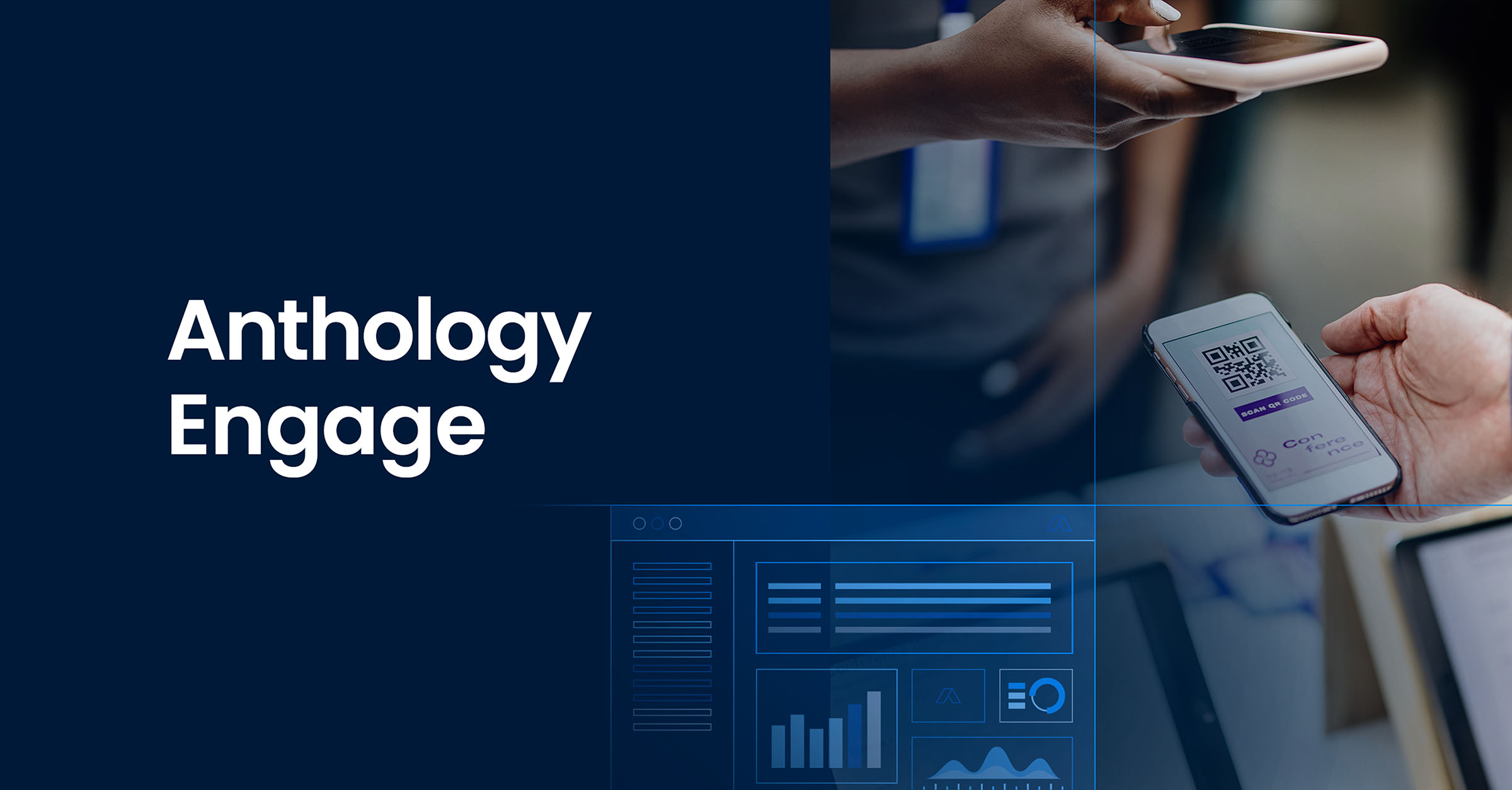 The words Anthology Engage next to an image of a user looking at their phone