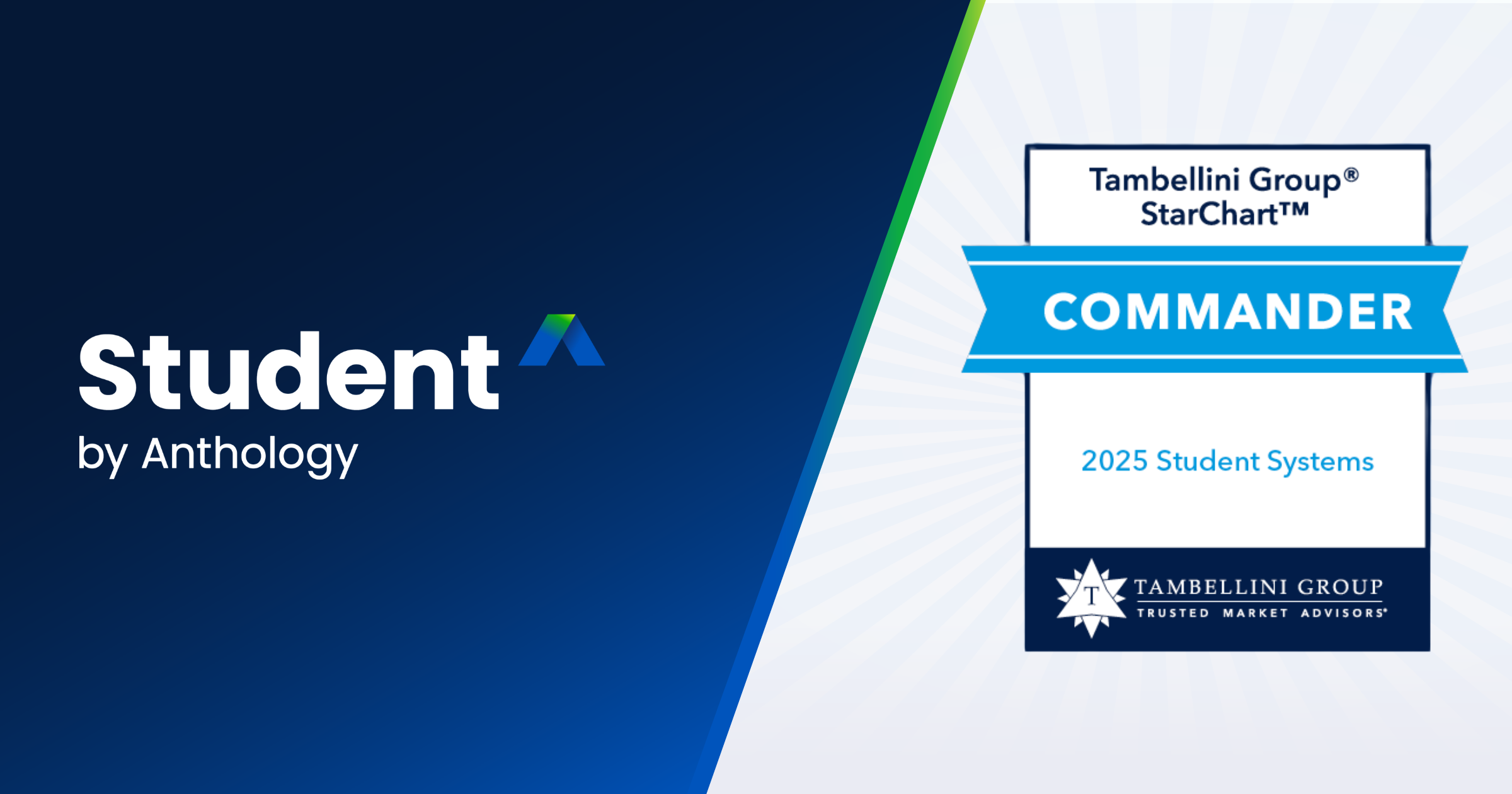 A badge from Tambellini Group naming Anthology Student a "COMMANDER" in the 2025 Student Systems StarChart.