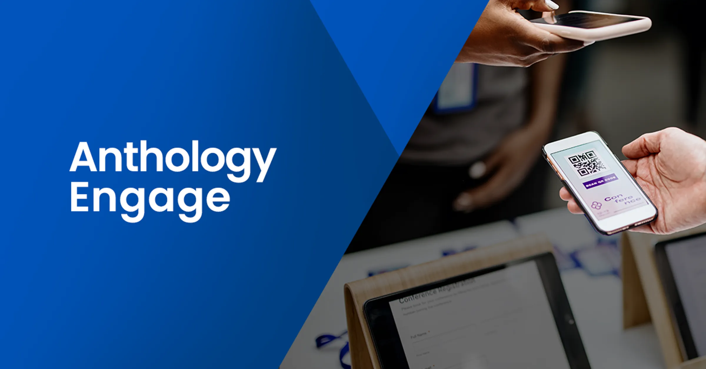 The text Anthology Engage next to a picture of a learner using the updated Event Check-in App