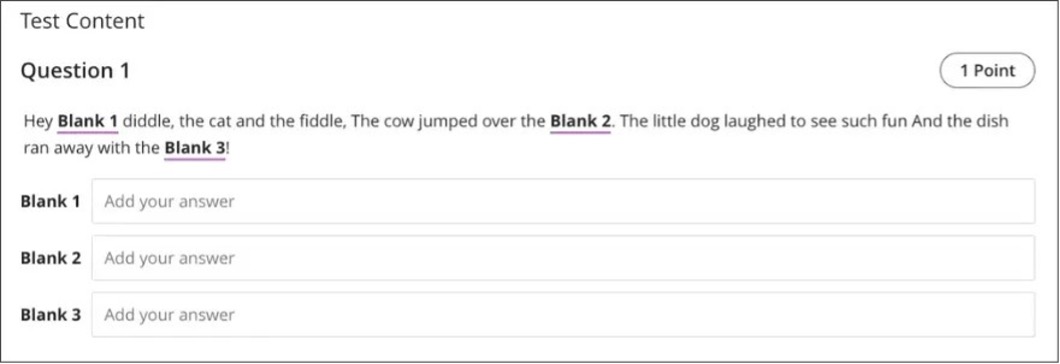 Image 1: Before this update, the blanks appeared below the question. 