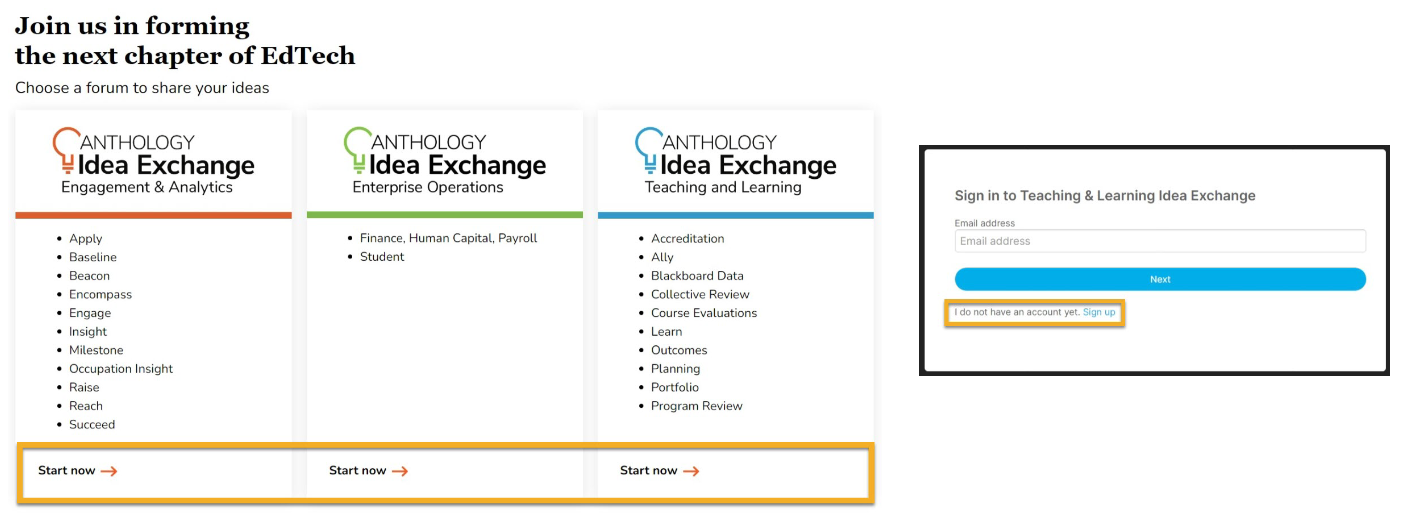 Screenshot of the sign-in page showing the text to sign up for an account