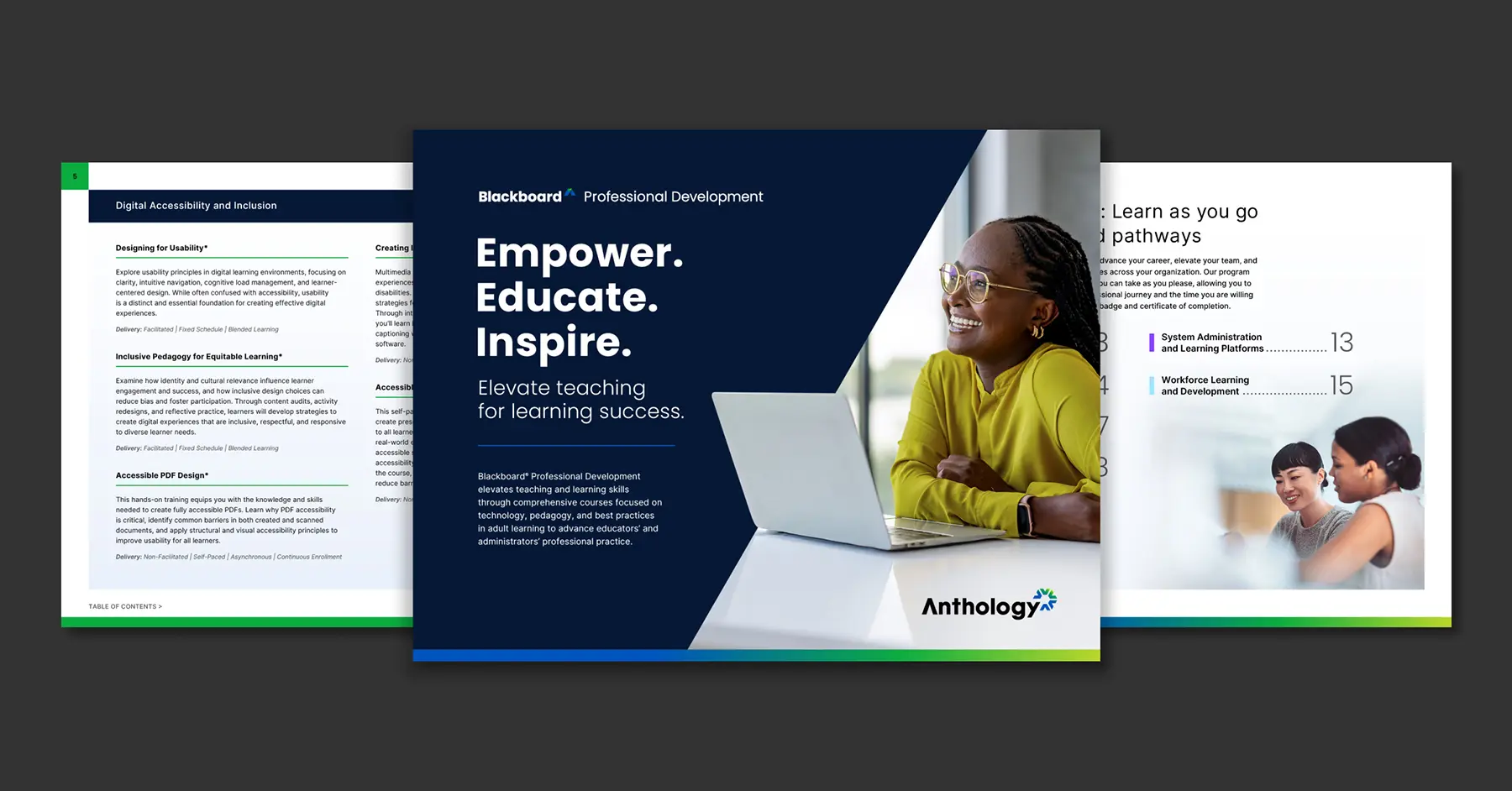 Preview of the Blackboard Professional Development brochure over a gray background