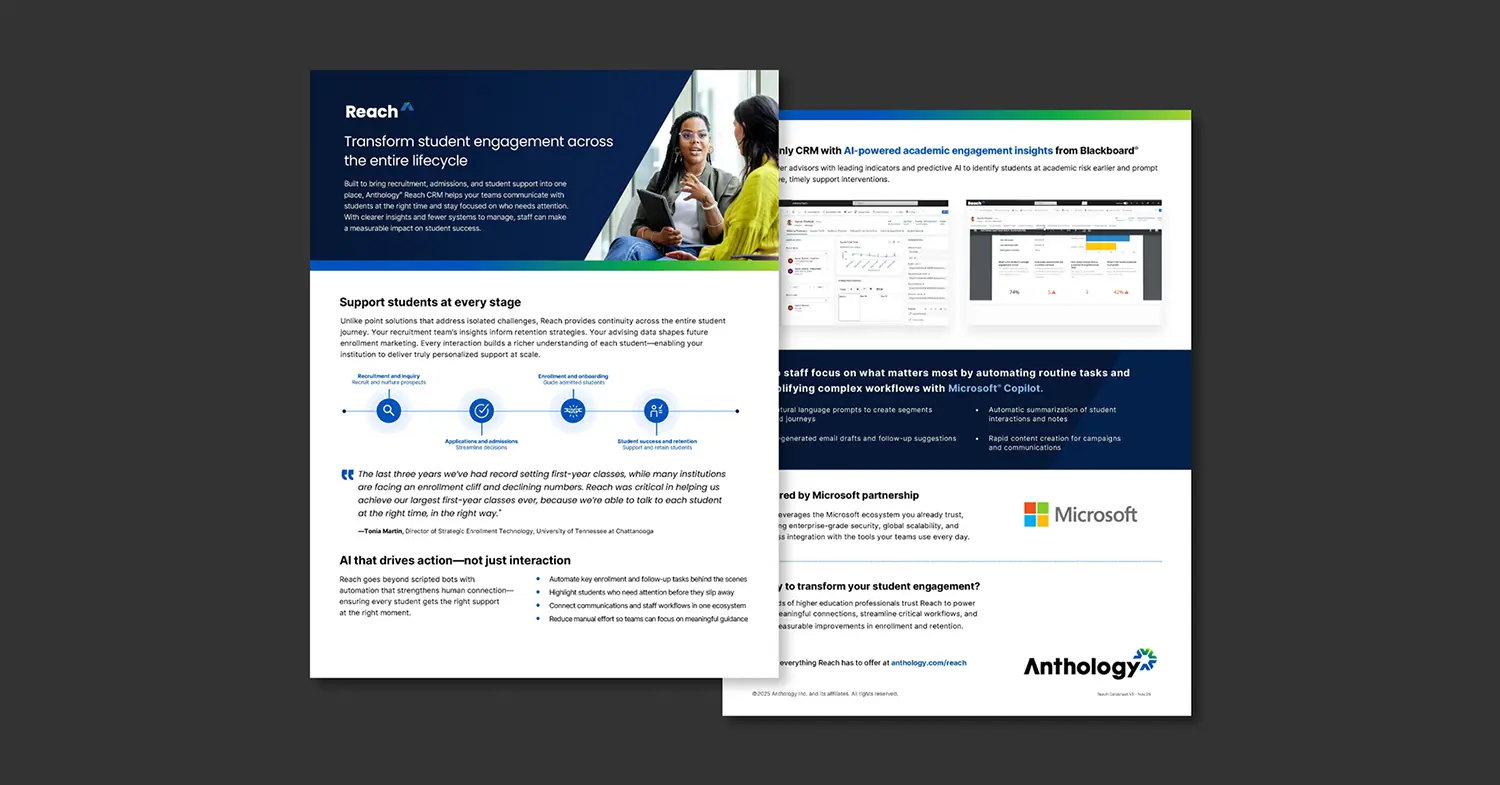 Preview of the Anthology Reach CRM data sheet over a gray background