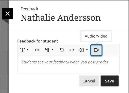Image 1: Video Studio button available in the instructor feedback panel.  