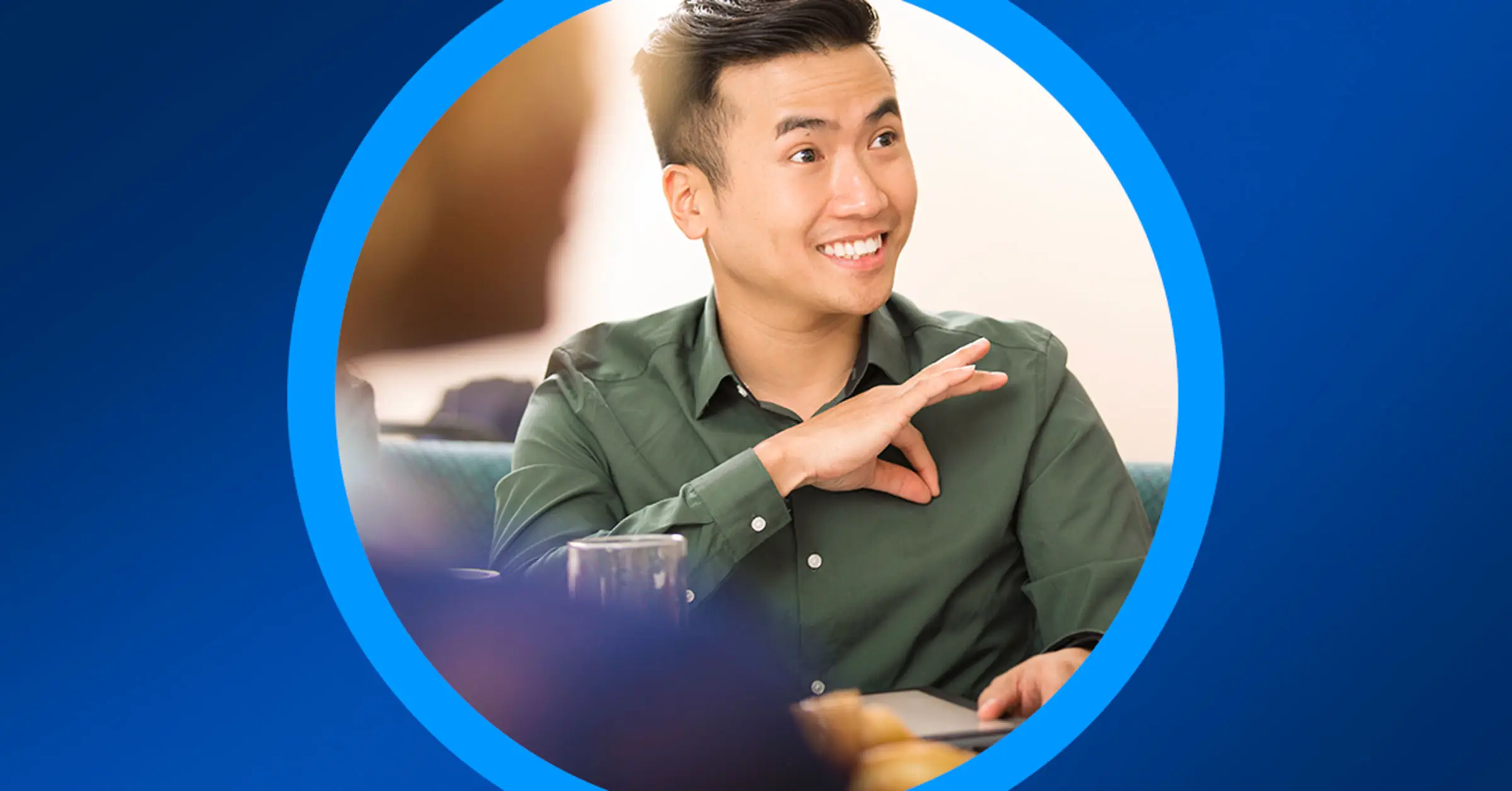 Stylized photo of a man conversing using sign language