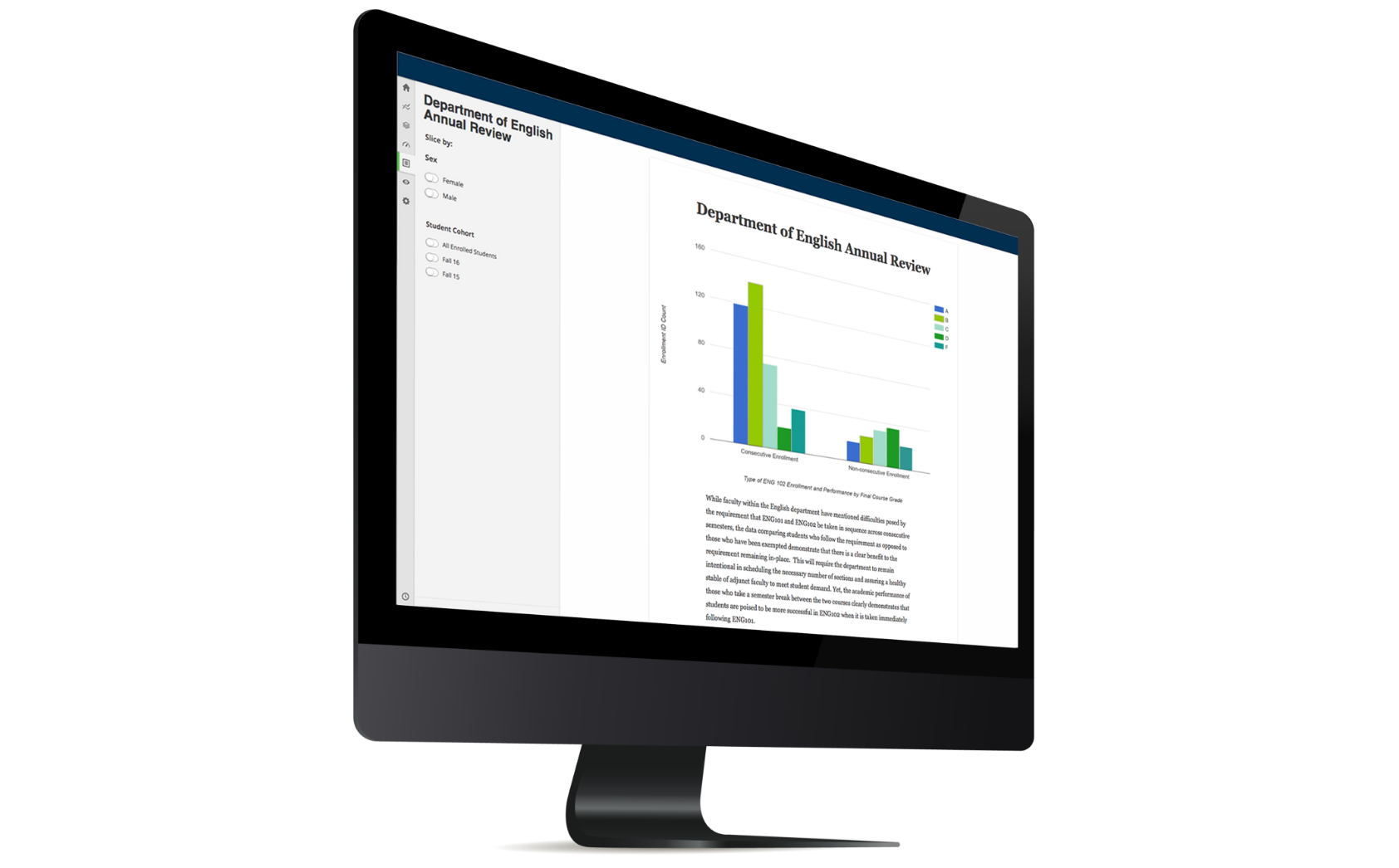 A computer monitor showing a stat dashboard