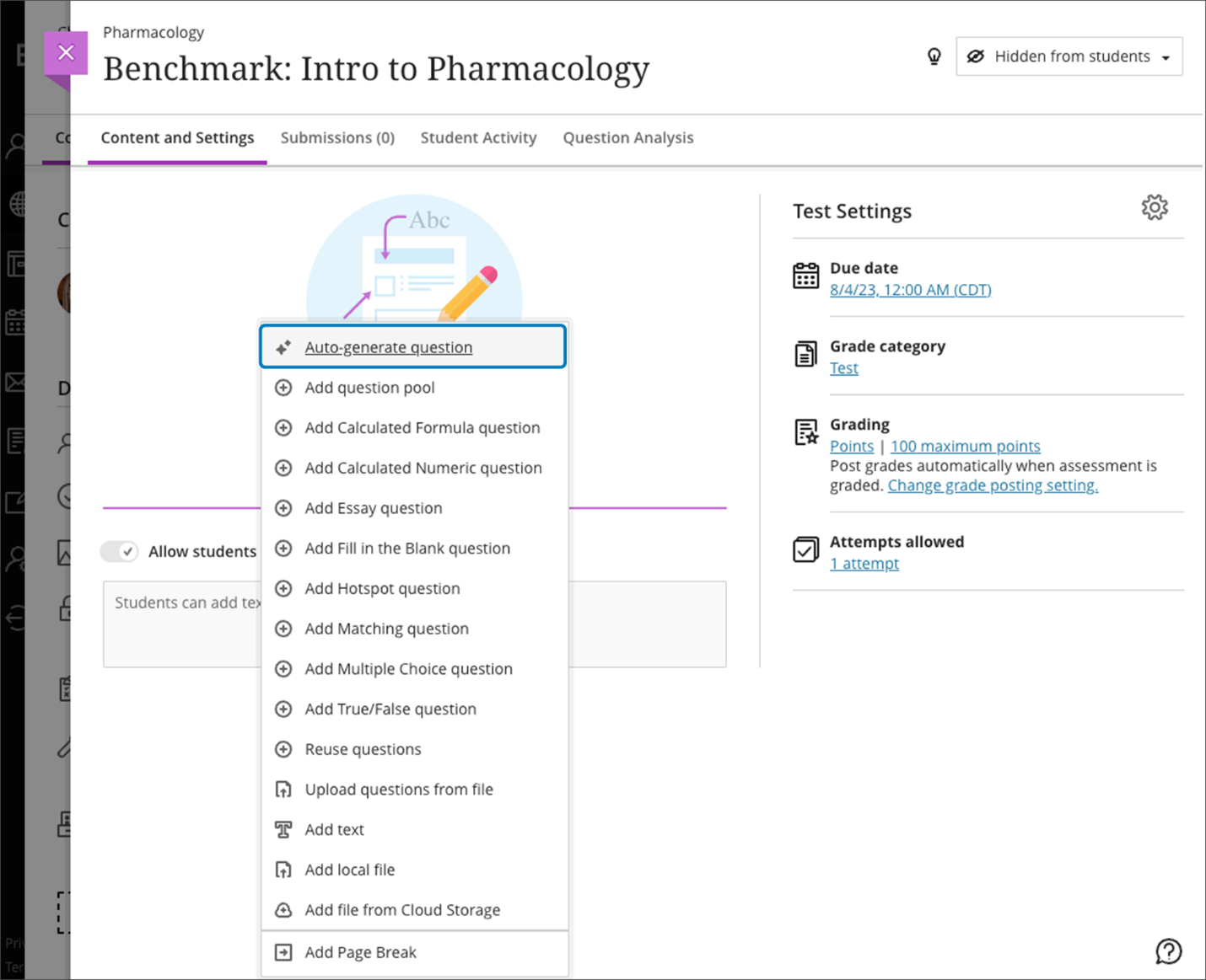 Imagen 1: Generar automáticamente opciones de preguntas en evaluaciones