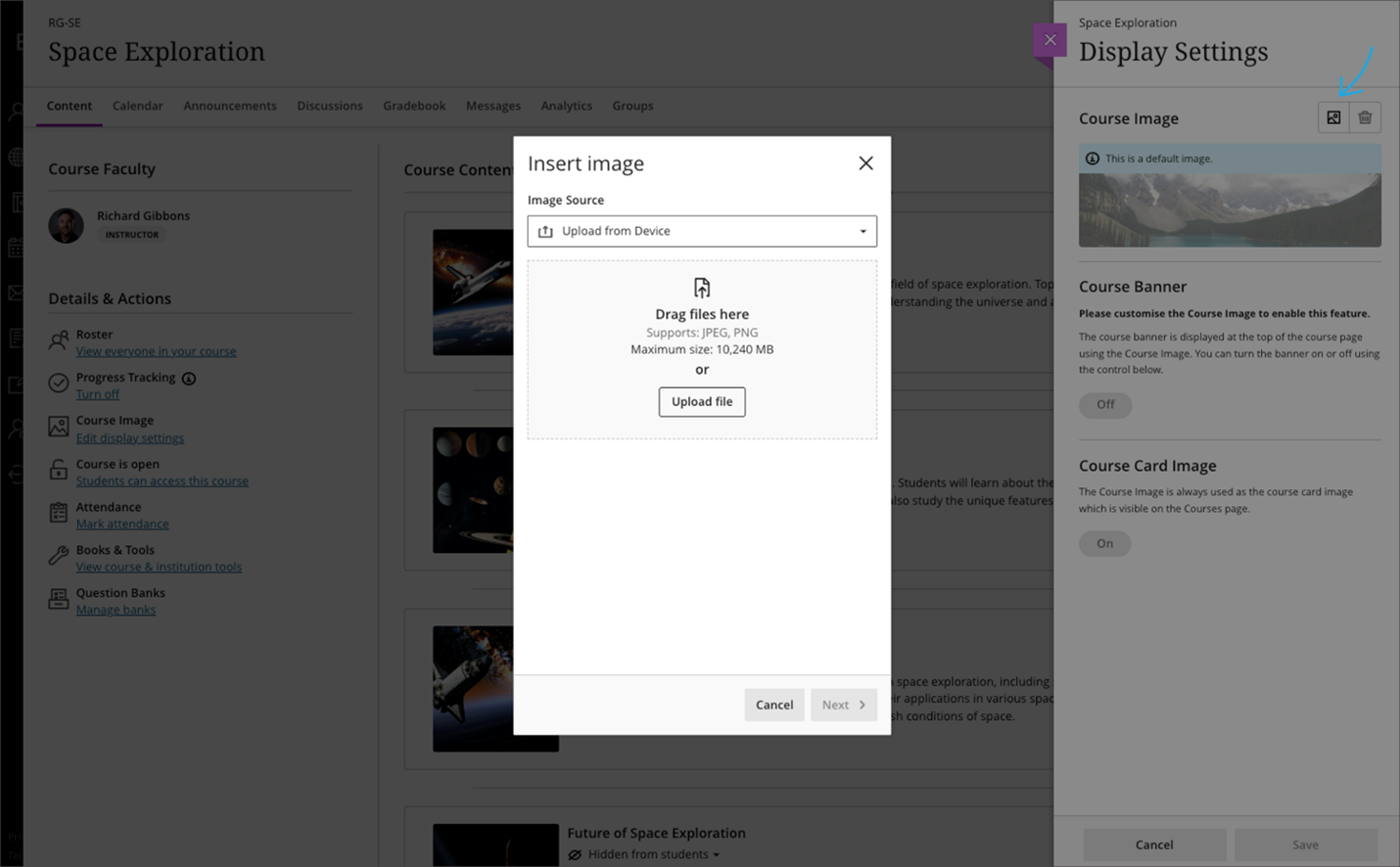 Imagen 1: Agregar opción de imagen al editar la configuración de pantalla