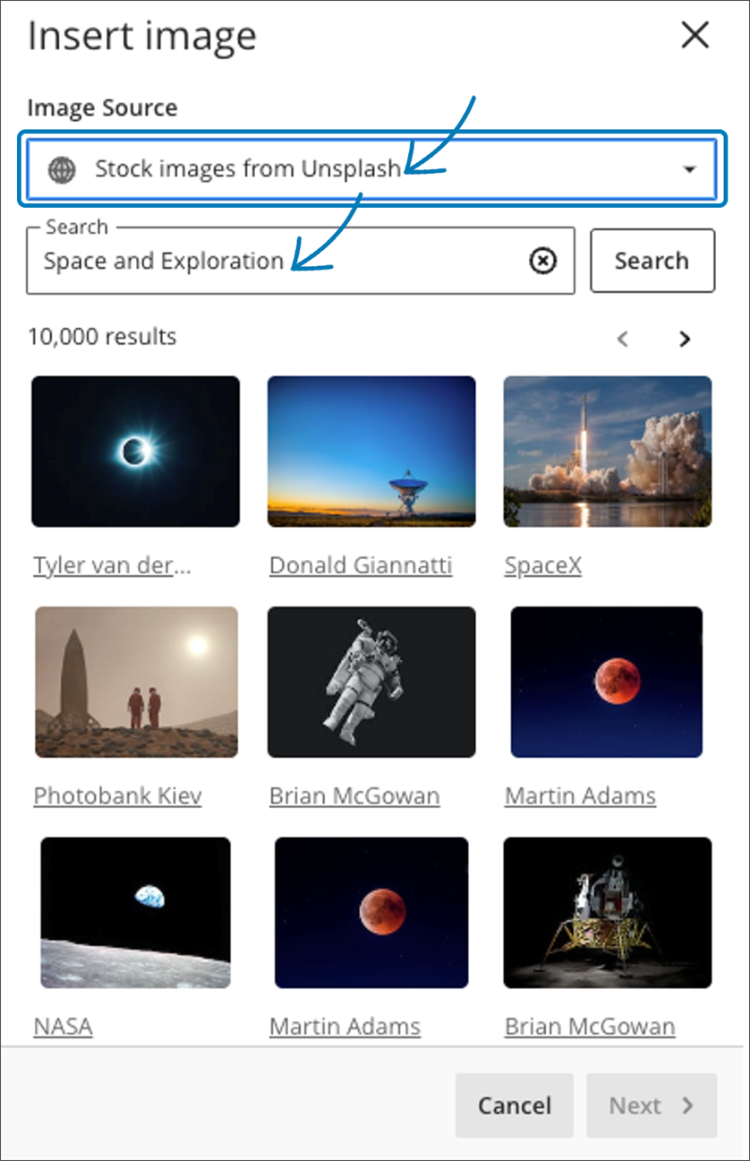 Imagen 2: Escribir palabras claves y buscar imágenes desde Unsplash
