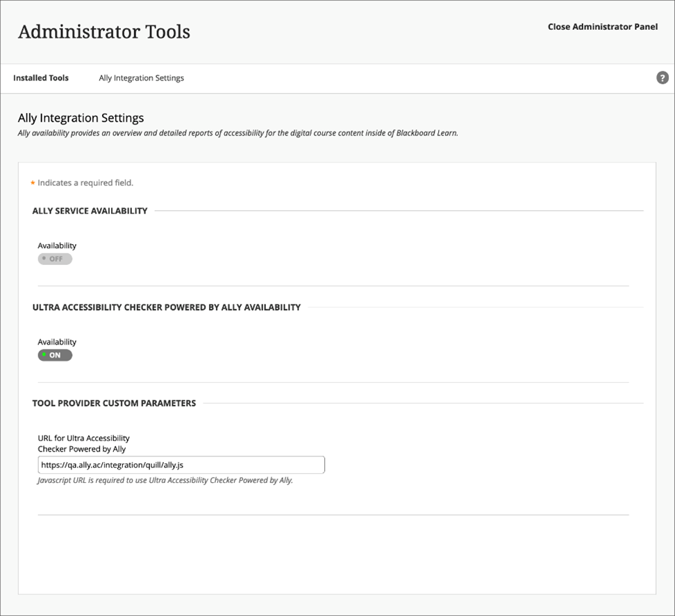 Imagen 3: Vista del administrador. Configuración de integración de Ally