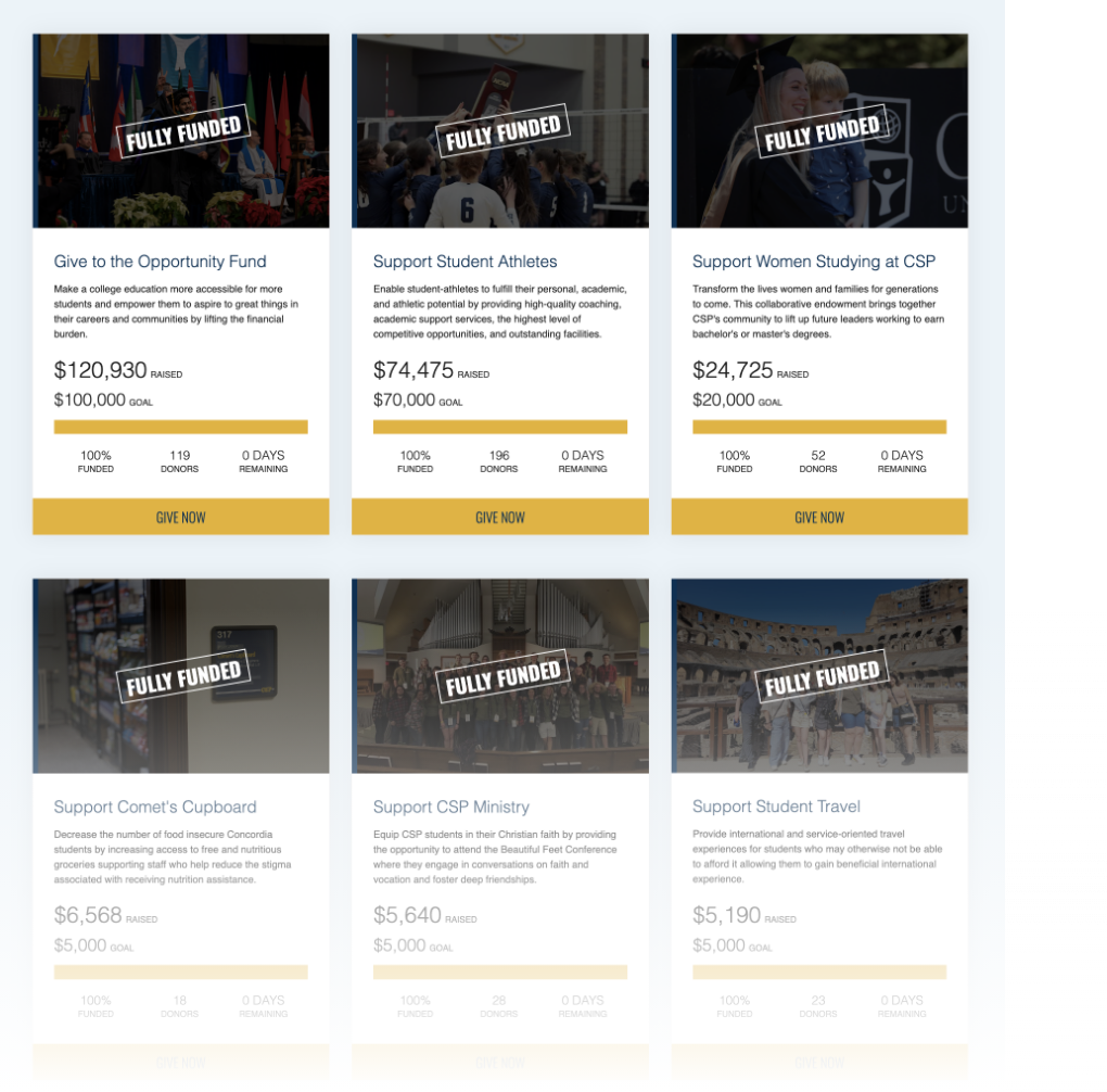 list of available funds for Day of Giving