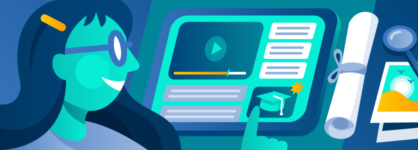 Illustration of a student working at a tablet