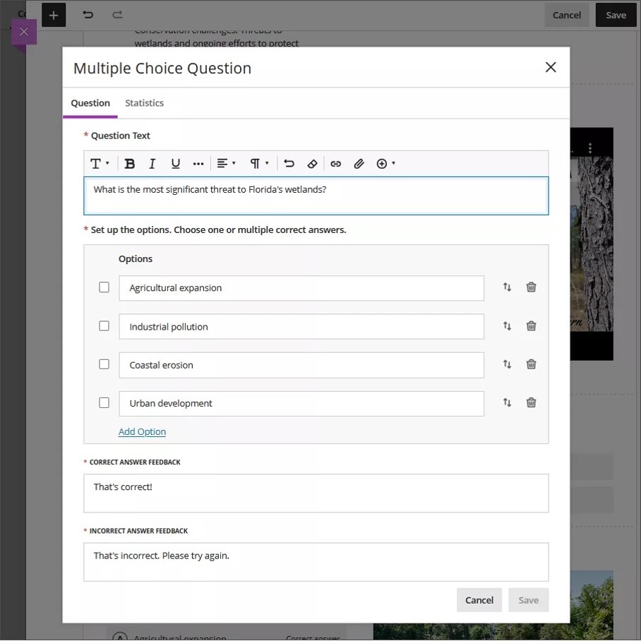 Image 1. Instructor view - Knowledge Check creation
